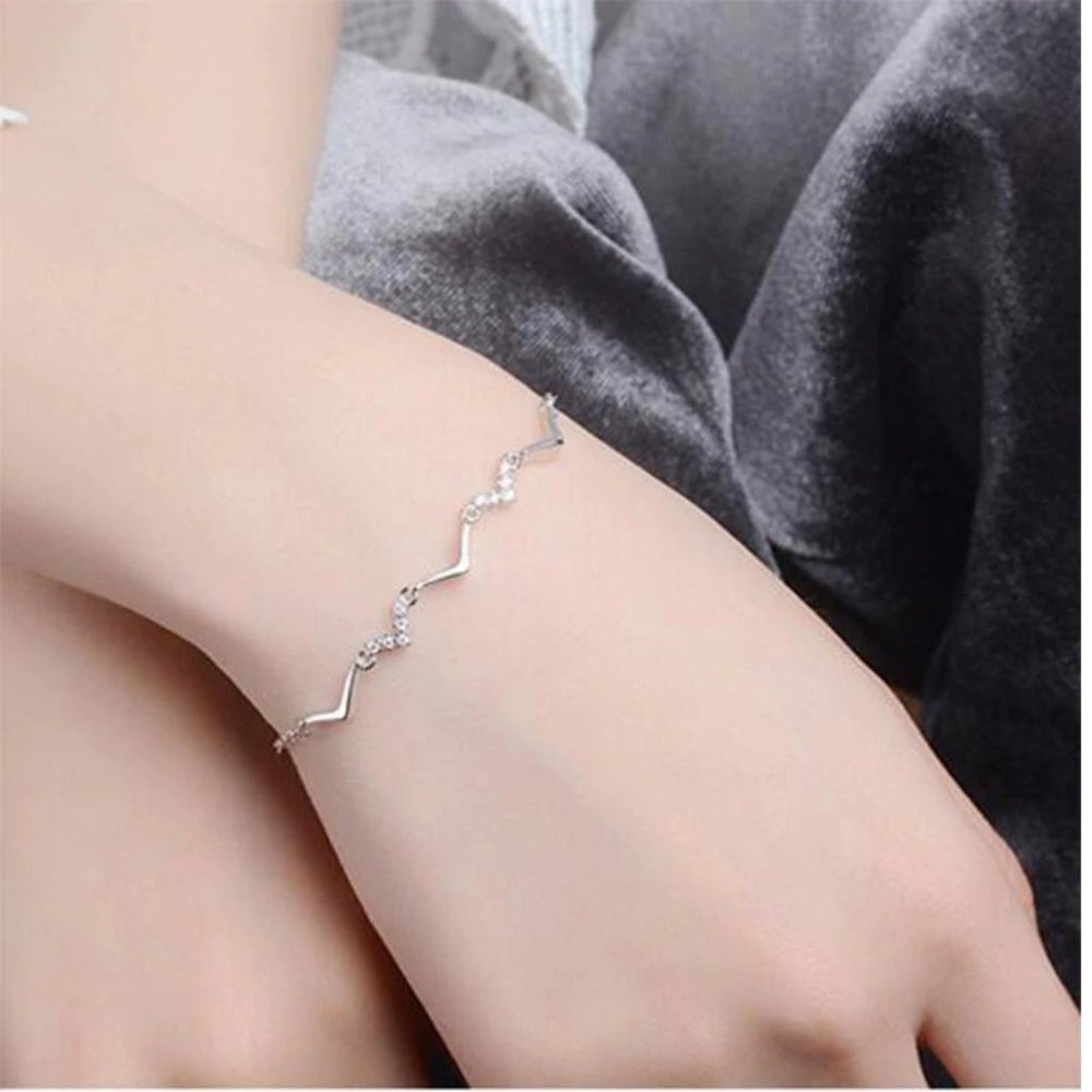 NEW 925 Sterling Silver Diamond Wave Bracelet - Picture 1 of 6